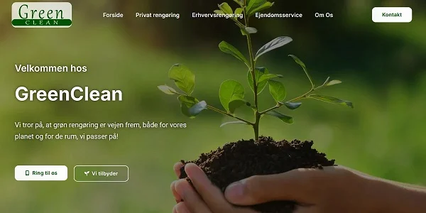 GreenClean – erhvervshjemmeside i WordPress designet af Veronica